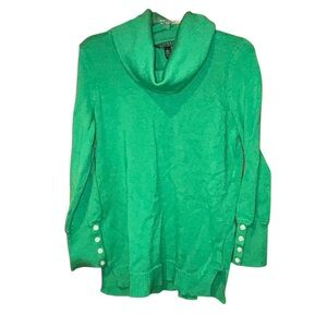 Lauren Ralph Lauren Womens Green Cowl Neck Wool Blend Sweater Button Cuff Large
